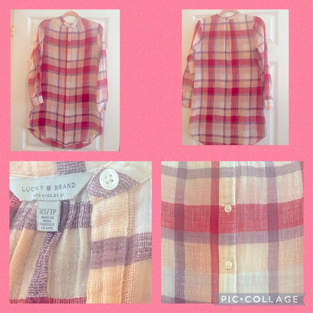 🍀🤍LUCKY Brand adorable plaid/check button up shirt dress! LIKE NEW